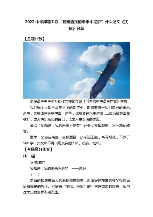 2022中考押题Ⅰ以“我知道我的未来不是梦”开头范文《扶摇》导写