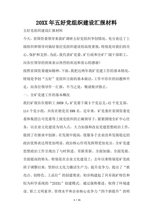 2019年五好党组织建设汇报材料