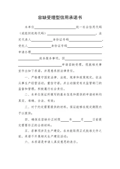 容缺受理型信用承诺书
