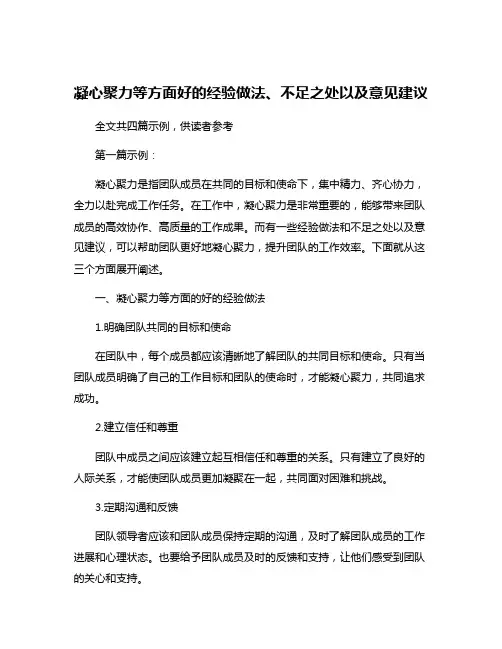 凝心聚力等方面好的经验做法、不足之处以及意见建议