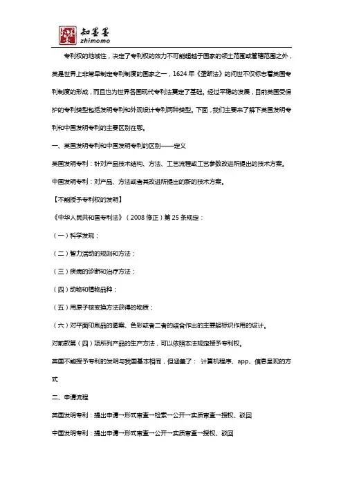 英国发明专利和中国发明专利申请的区别