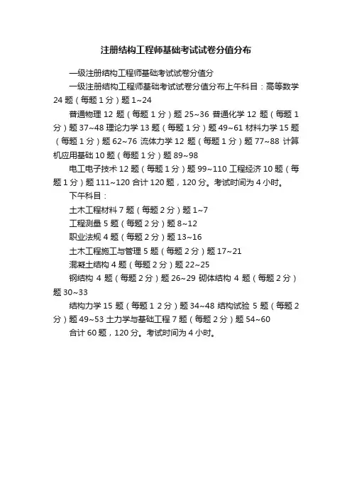 注册结构工程师基础考试试卷分值分布