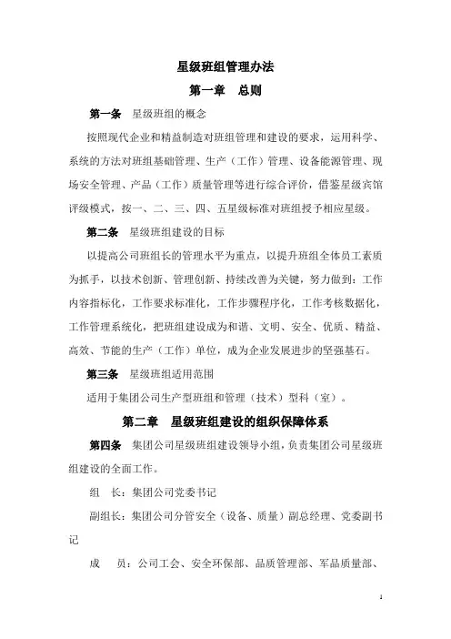 有限公司星级班组管理办法(WORD20页)