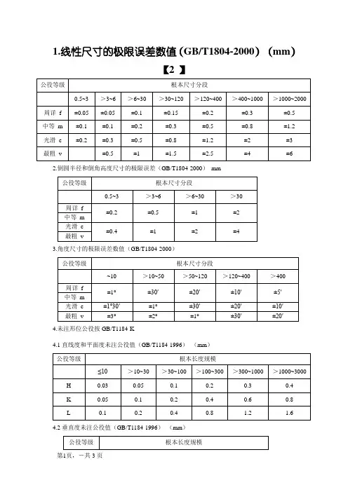 机械加工自由公差表