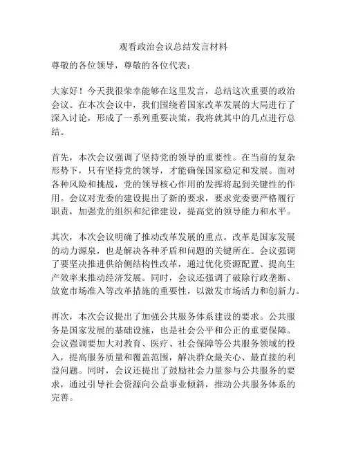 观看政治会议总结发言材料
