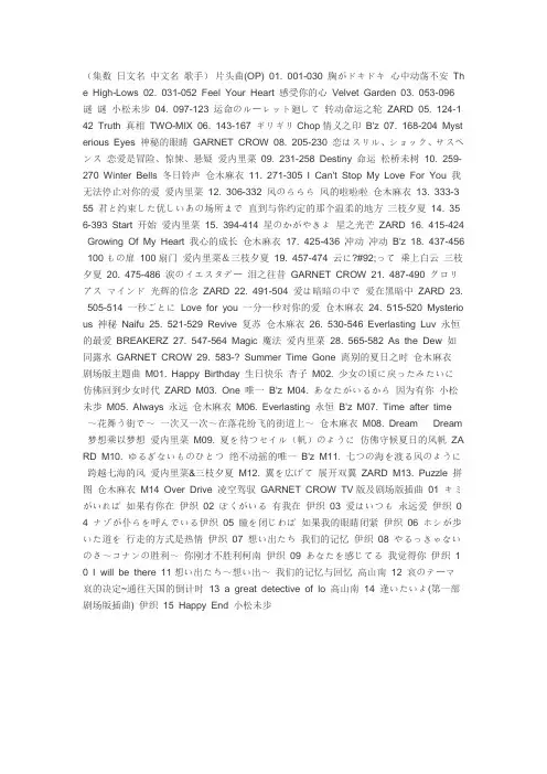 名侦探柯南主题曲集数 日文名 中文名 歌手
