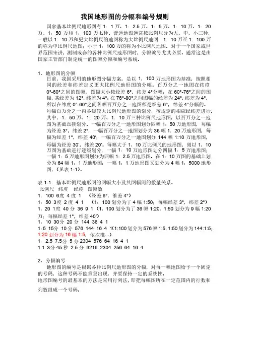 国家地形图的分幅和编号规则