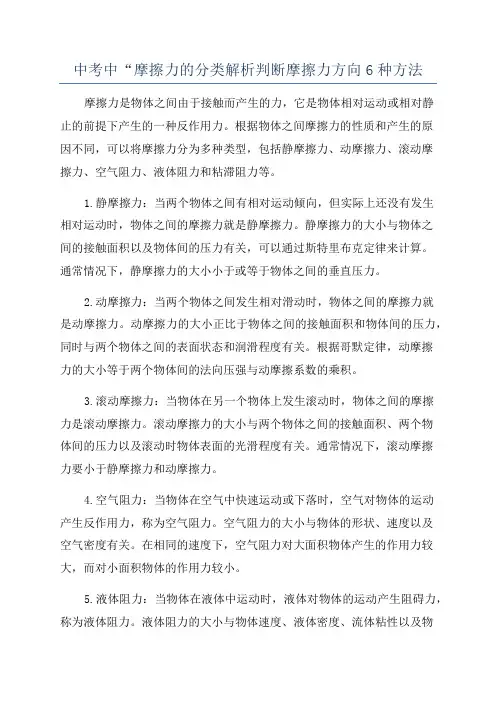 中考中“摩擦力的分类解析判断摩擦力方向6种方法