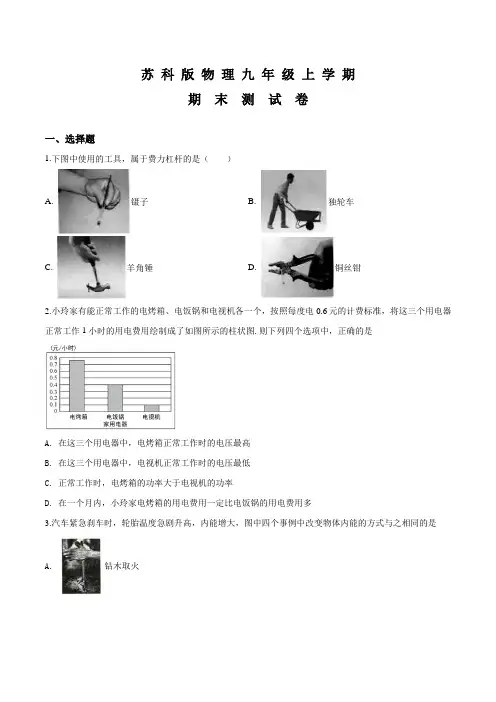 苏科版九年级上册物理《期末检测试题》(含答案)