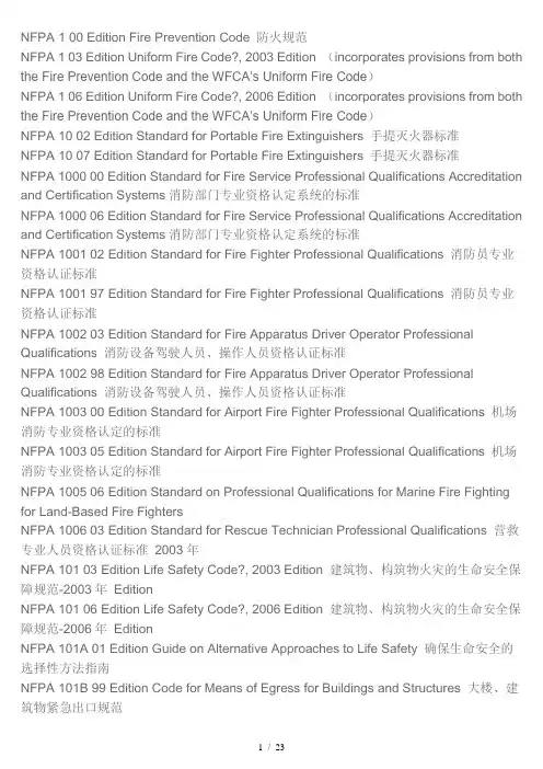 NFPA防火规范介绍