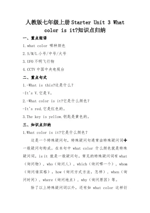 Starter Unit 3 What color is it 知识点归纳
