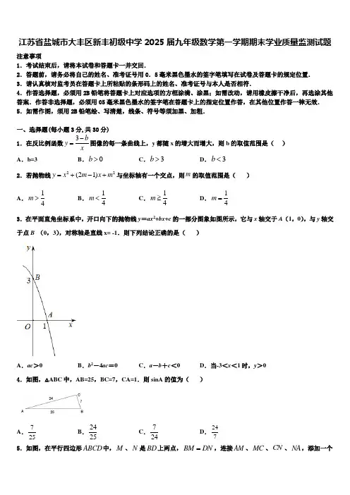 江苏省盐城市大丰区新丰初级中学2025届九年级数学第一学期期末学业质量监测试题含解析