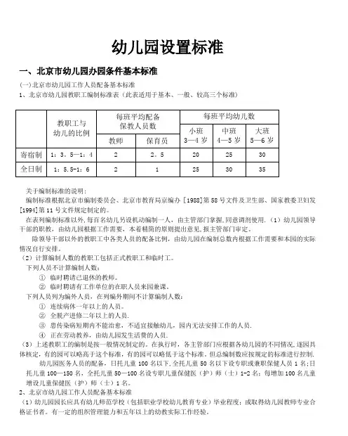 幼儿园设置标准