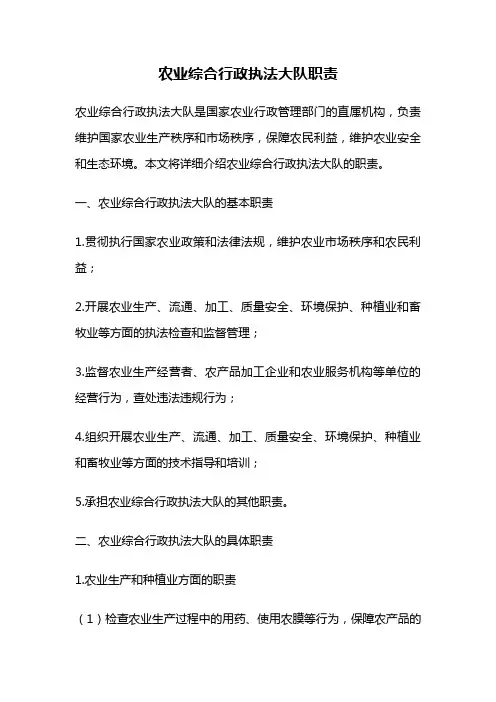 农业综合行政执法大队职责