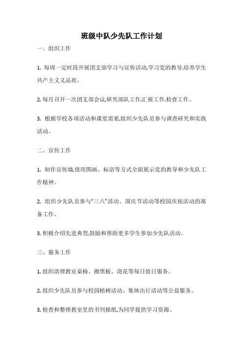 班级中队少先队工作计划