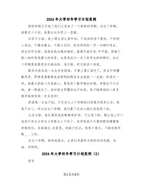 2024年大学四年学习计划范例(3篇)