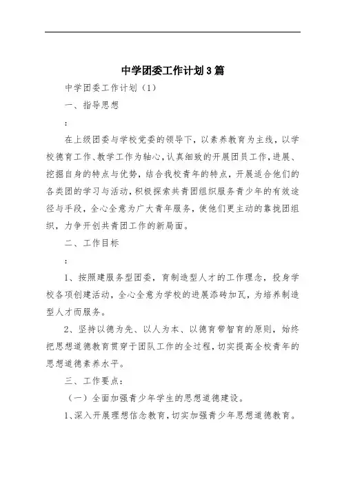 中学团委工作计划3篇