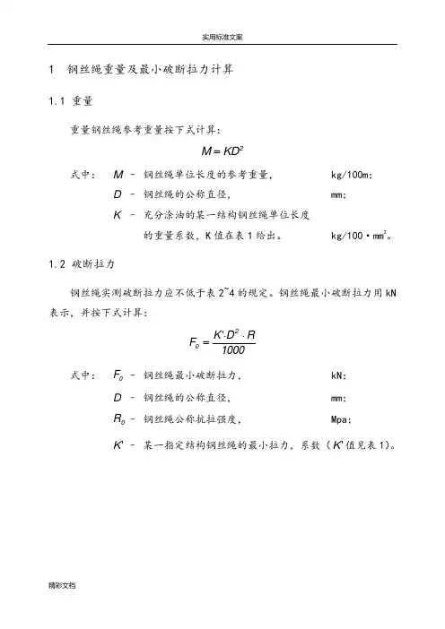 (完整word版)钢丝绳破断拉力全参数