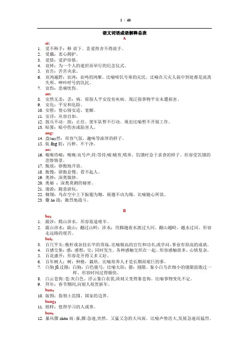 语文1-6年级词语成语解释