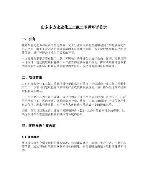 山东东方宏业化工二氯二苯砜环评公示