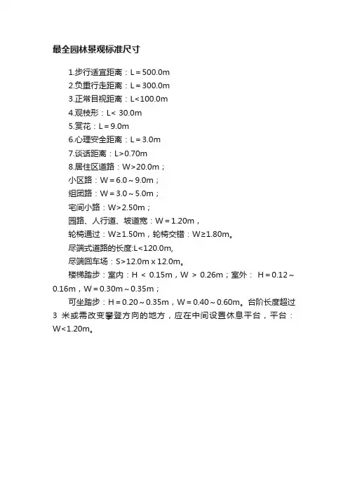 最全园林景观标准尺寸