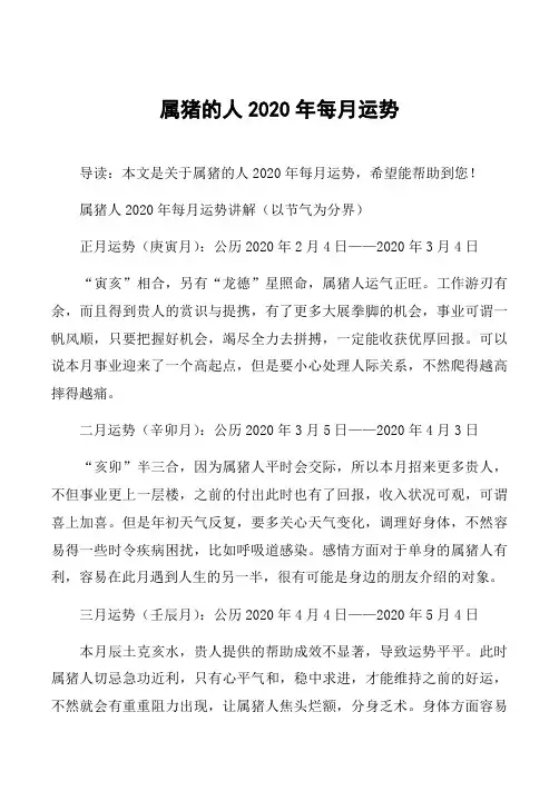 属猪的人2020年每月运势