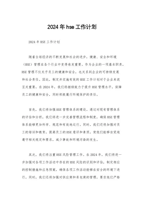 2024年hse工作计划