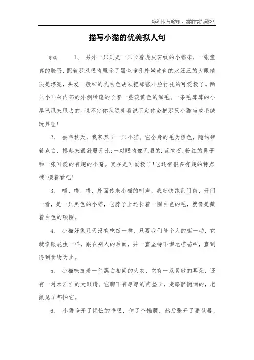 描写小猫的优美拟人句