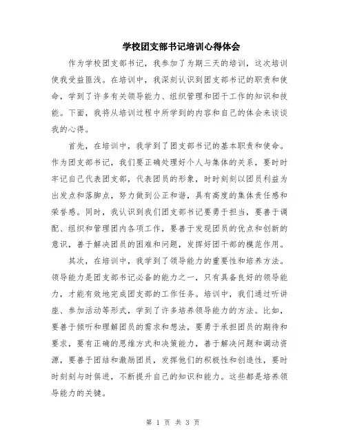 学校团支部书记培训心得体会 