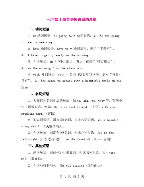 七年级上册英语短语归纳总结