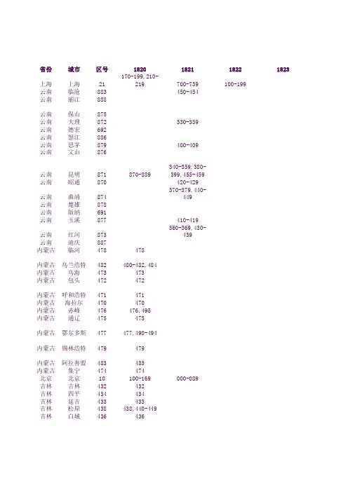 中国移动182用户号段汇总表