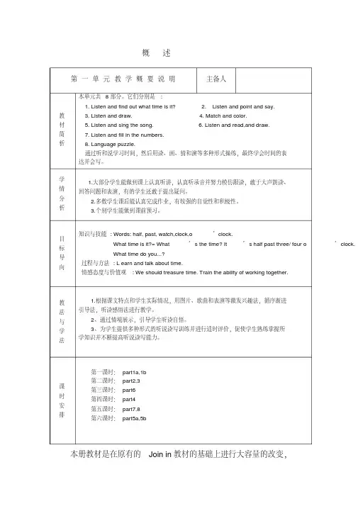 剑桥（joinin）版小学英语四年级下册教案（全册）1