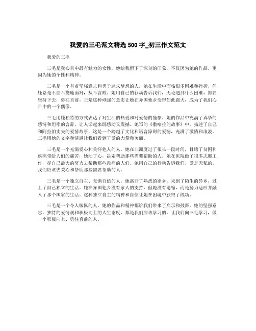 我爱的三毛范文精选500字_初三作文范文