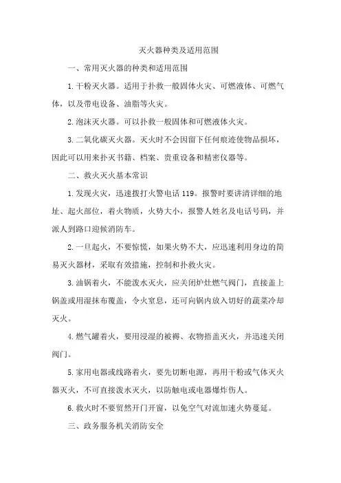 灭火器种类及适用范围