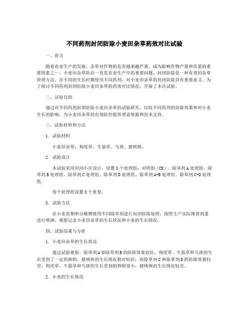 不同药剂封闭防除小麦田杂草药效对比试验