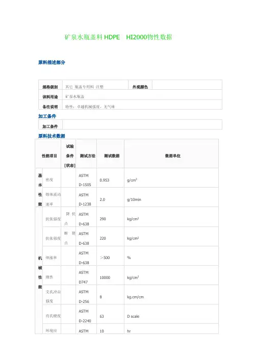 矿泉水瓶盖料HDPE  HI2000