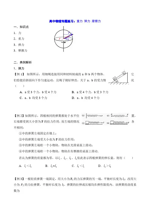 高中物理专题练习：重力 弹力 摩擦力