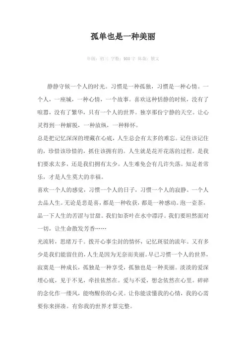 孤单也是一种美丽900字作文