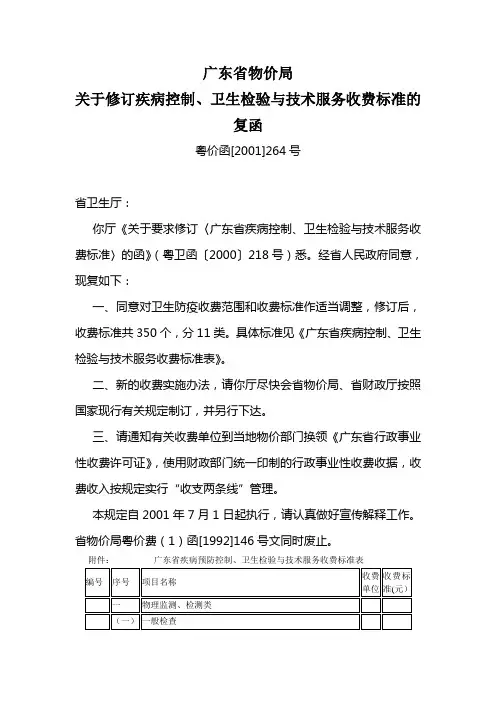 省物价局粤价函[2001]264号