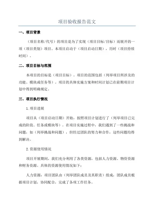 项目验收报告范文