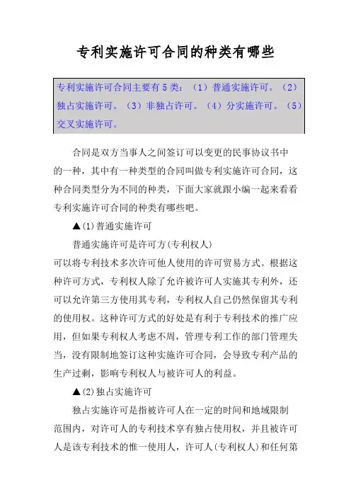 专利实施许可合同的种类有哪些