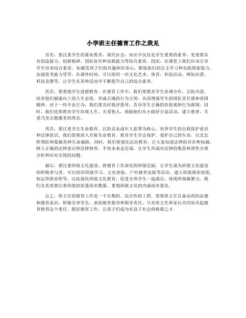 小学班主任德育工作之我见