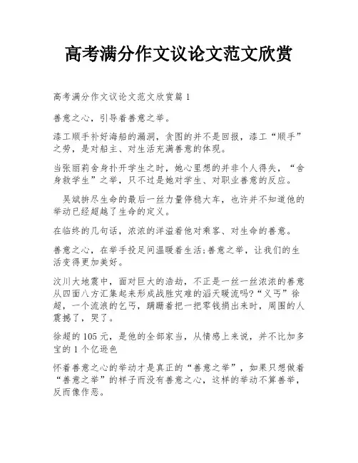 高考满分作文议论文范文欣赏