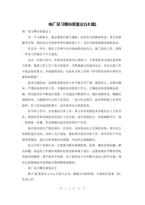 电厂见习期自我鉴定(10篇)