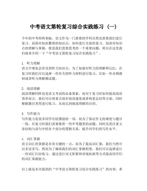 中考语文第轮复习综合实践练习 (一)