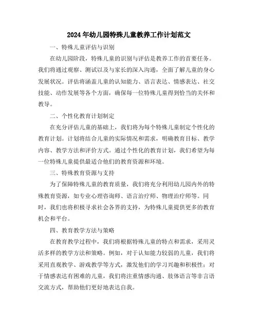 2024年幼儿园特殊儿童教养工作计划范文
