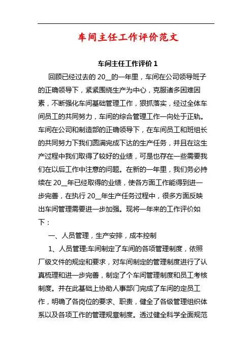 车间主任工作评价范文
