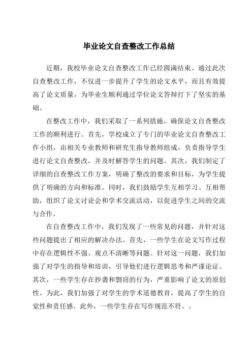 毕业论文自查整改工作总结