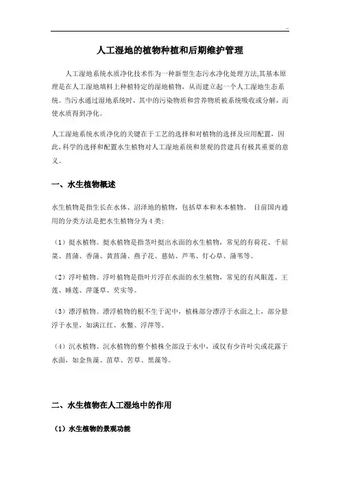 人工湿地的植物种植和后期维护管理方案计划