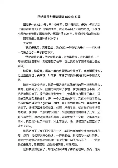 团结就是力量演讲稿800字5篇